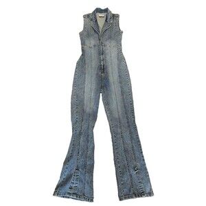 We The Free People Curvy Ring The Alarm NWT Wide Leg Denim Jumpsuit Blue Soho